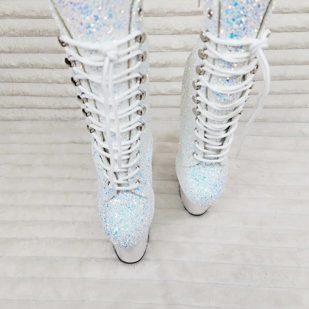 White Ice UV Glitter 8" Platform Heel Ankle Boots Flamingo - Picture 6 of 12